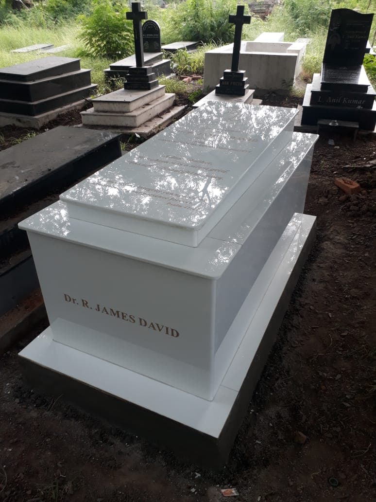 Classical Carrara Marble Arched Headstone with Floral Relief