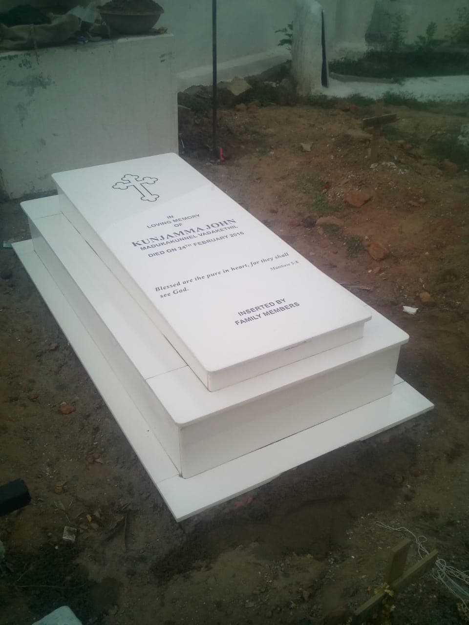 Hand-Carved Granite Latin Cross on Tiered Plinth